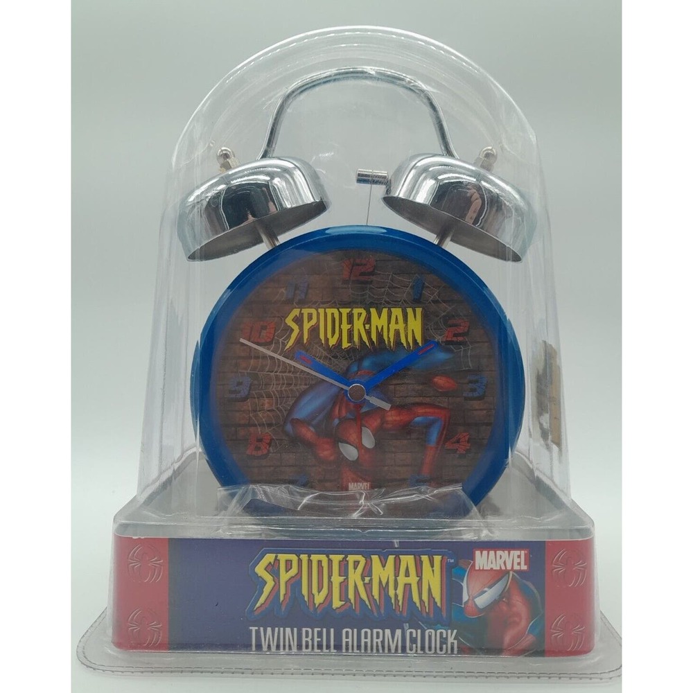 2005 spiderman marvel jumbo double bell alarm clock 12”x9” New Sealed Moc